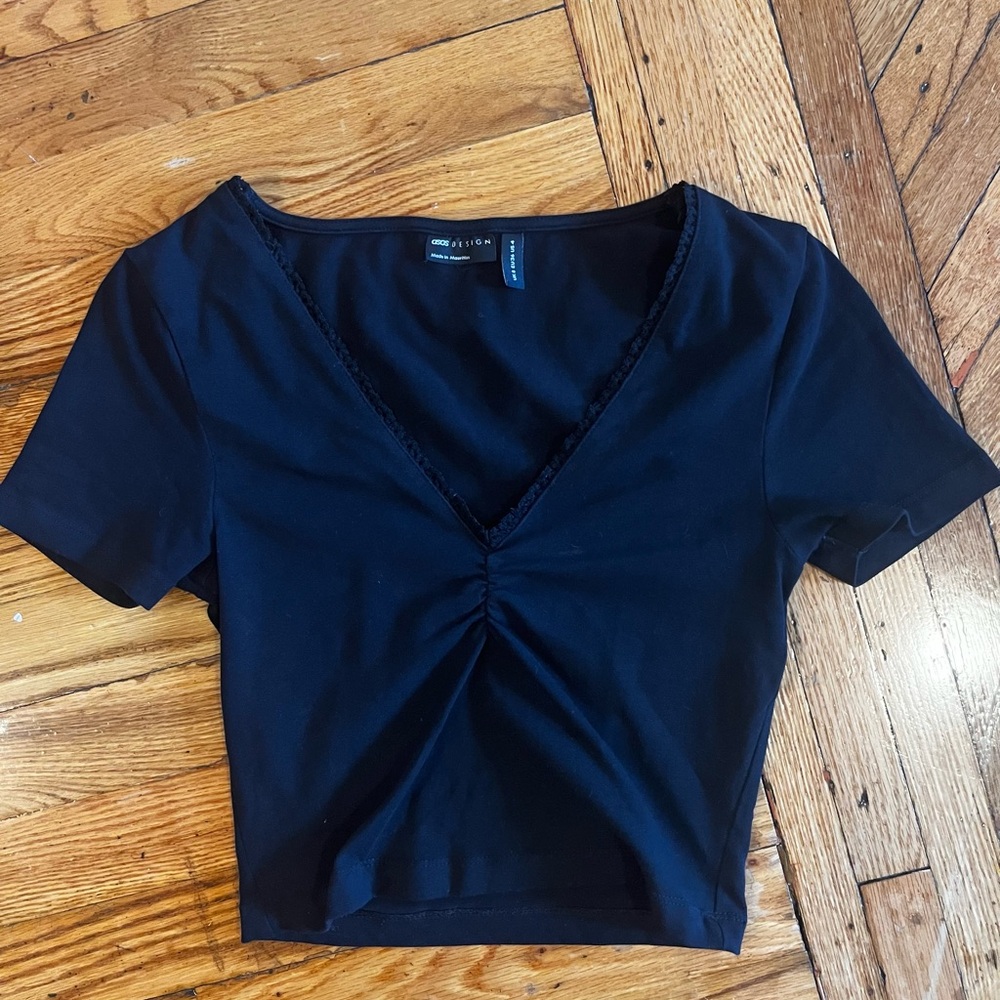 ASOS Black V-Neck Gathered Crop Top